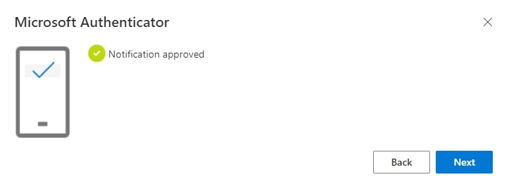 Success dialog box after successfully setting up Microsoft Authenticator