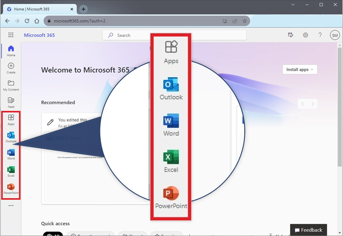 Microsoft homepage application bar.