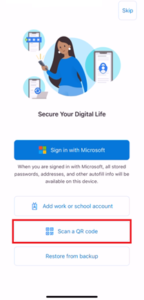 Authenticator App setup on mobile device, use QR code.